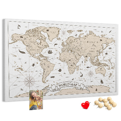 Cork display board Vintage world map