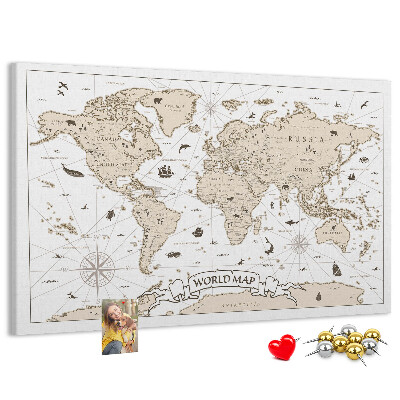 Cork display board Vintage world map