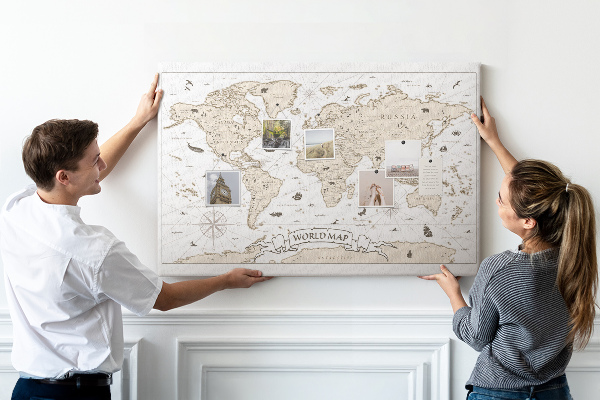 Cork display board Vintage world map