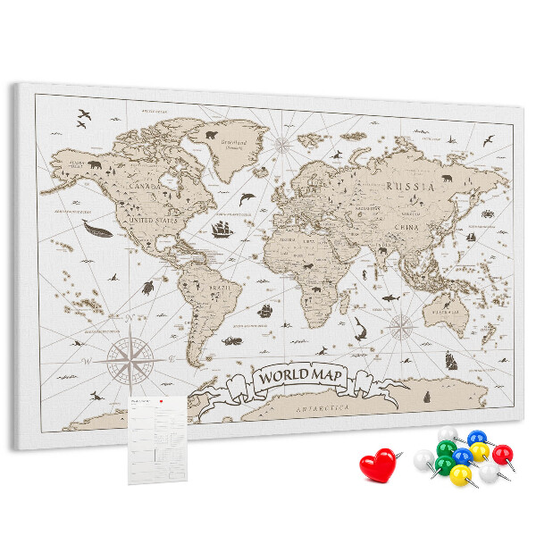Cork display board Vintage world map