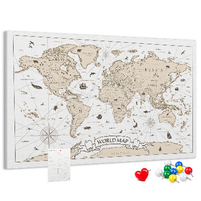 Cork display board Vintage world map