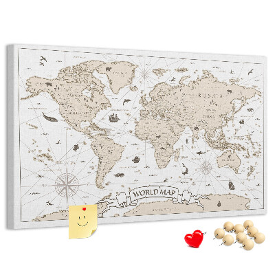 Cork display board Vintage world map