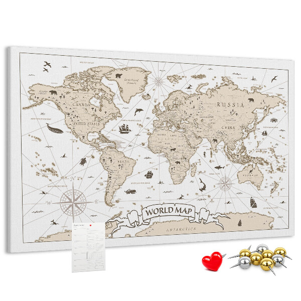 Cork display board Vintage world map