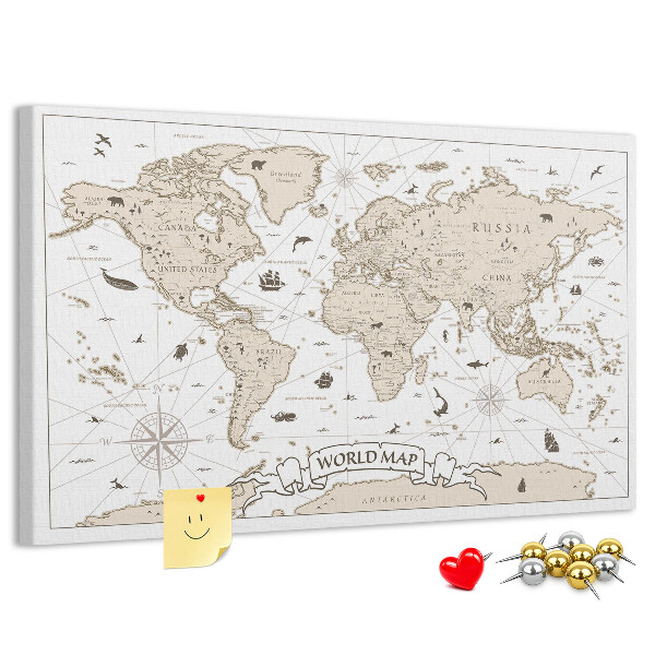 Cork display board Vintage world map