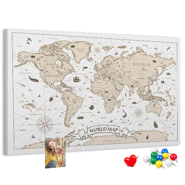 Cork display board Vintage world map