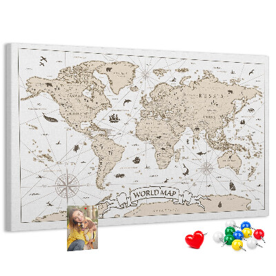Cork display board Vintage world map