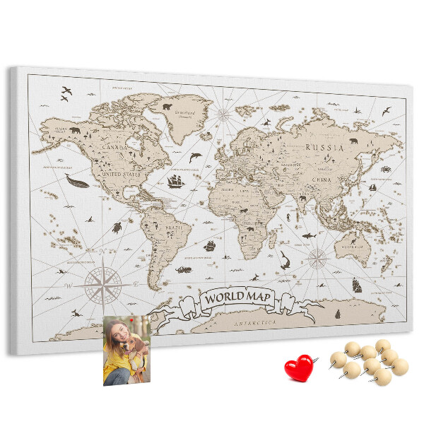 Cork display board Vintage world map