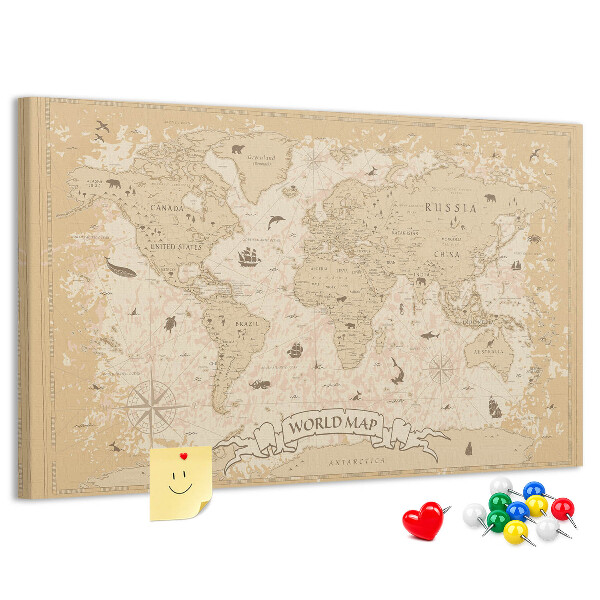 Cork memo board Vintage world map