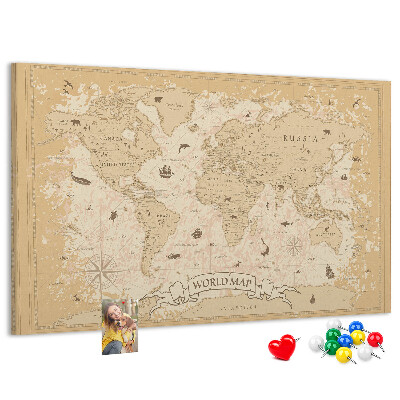 Cork memo board Vintage world map