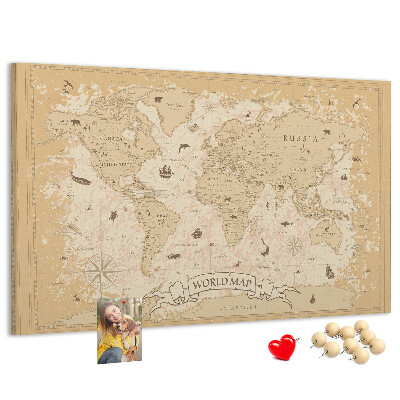 Cork memo board Vintage world map