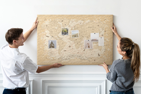 Cork memo board Vintage world map