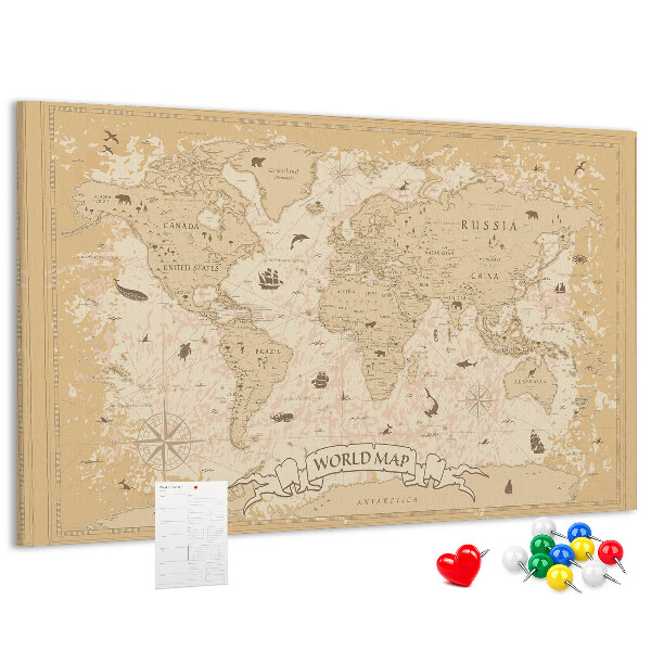 Cork memo board Vintage world map