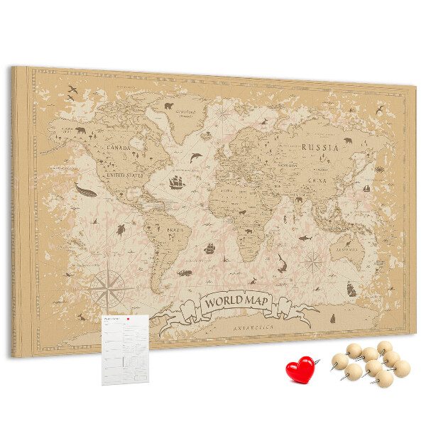 Cork memo board Vintage world map
