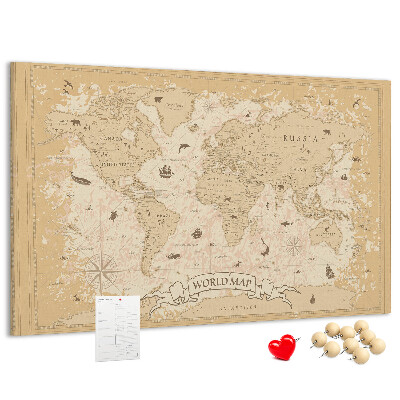 Cork memo board Vintage world map