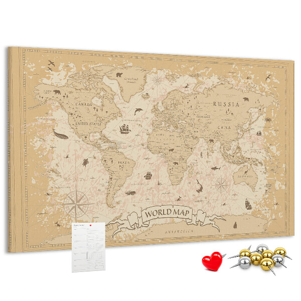 Cork memo board Vintage world map