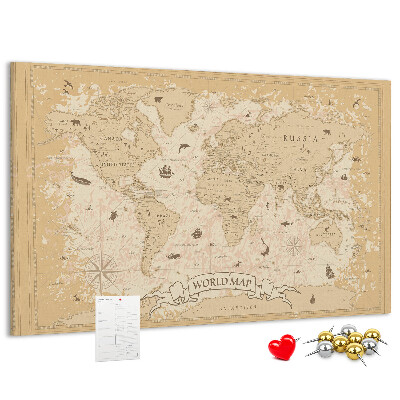 Cork memo board Vintage world map