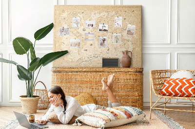Cork memo board Vintage world map