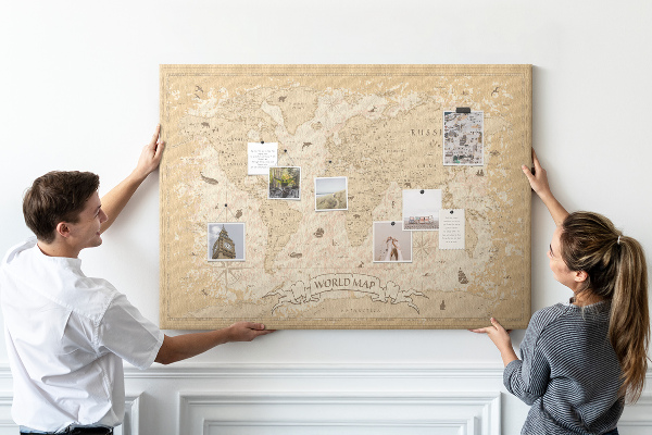Cork memo board Vintage world map