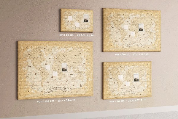 Cork memo board Vintage world map