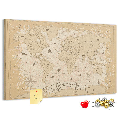 Cork memo board Vintage world map