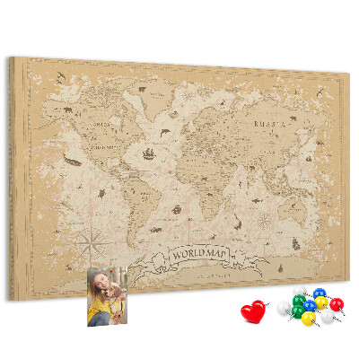 Cork memo board Vintage world map