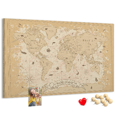 Cork memo board Vintage world map