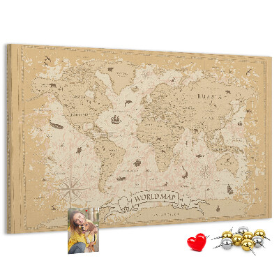 Cork memo board Vintage world map