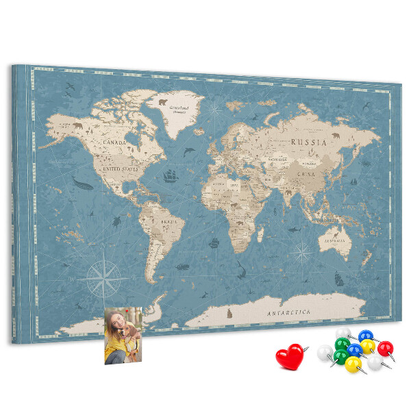 Cork board Vintage world map