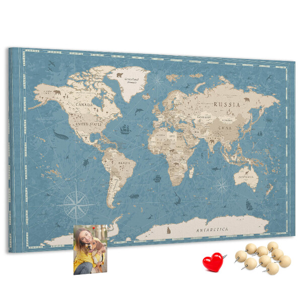 Cork board Vintage world map