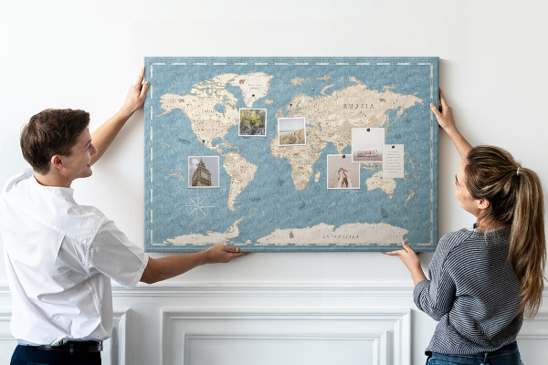 Cork board Vintage world map