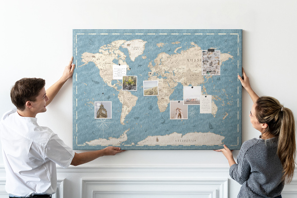Cork board Vintage world map