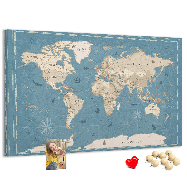 Cork board Vintage world map