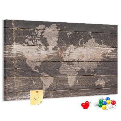 Cork board World map on wood
