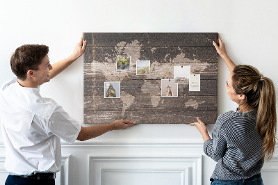 Cork board World map on wood