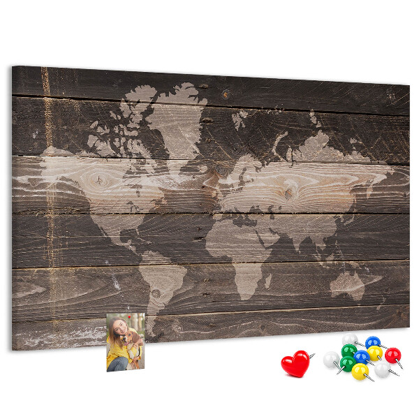 Cork board World map on wood