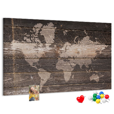 Cork board World map on wood