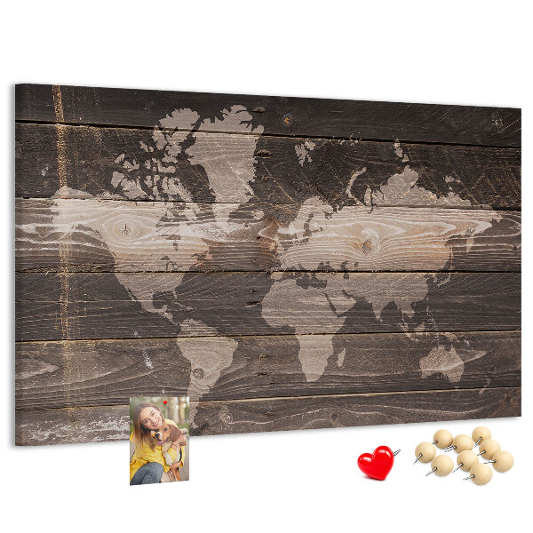 Cork board World map on wood