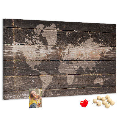 Cork board World map on wood