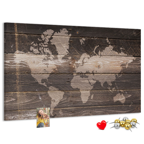 Cork board World map on wood