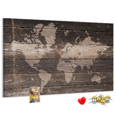 Cork board World map on wood
