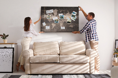 Cork board World map on wood