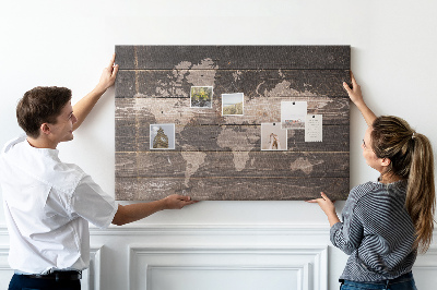 Cork board World map on wood