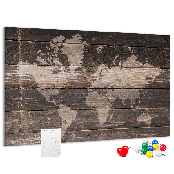 Cork board World map on wood