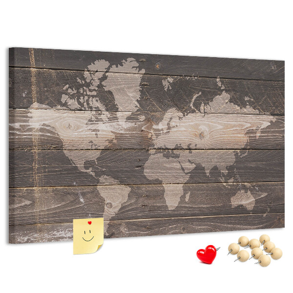 Cork board World map on wood