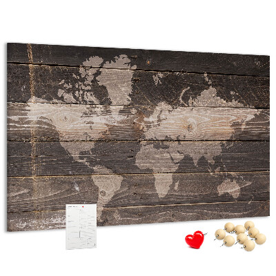 Cork board World map on wood