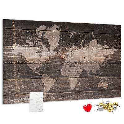 Cork board World map on wood