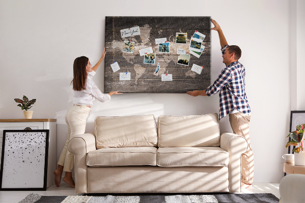 Cork board World map on wood