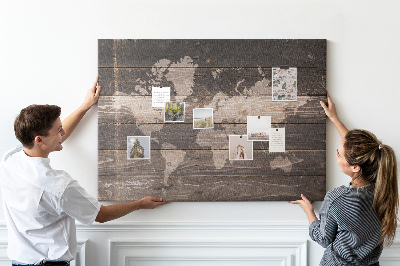 Cork board World map on wood