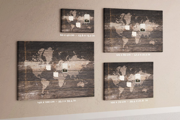 Cork board World map on wood