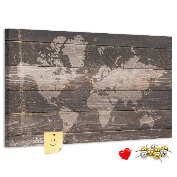 Cork board World map on wood